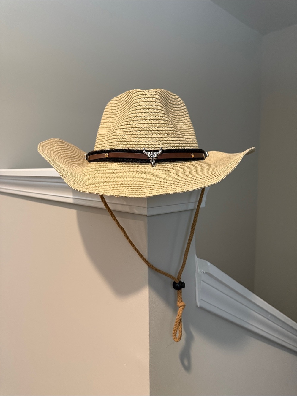 Paper Cowgirl Hat with Brown Band - Cream